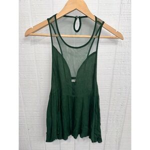Mustard Seed Babydoll Top Women Forest Green Sheer Mesh Crinkle Boho M